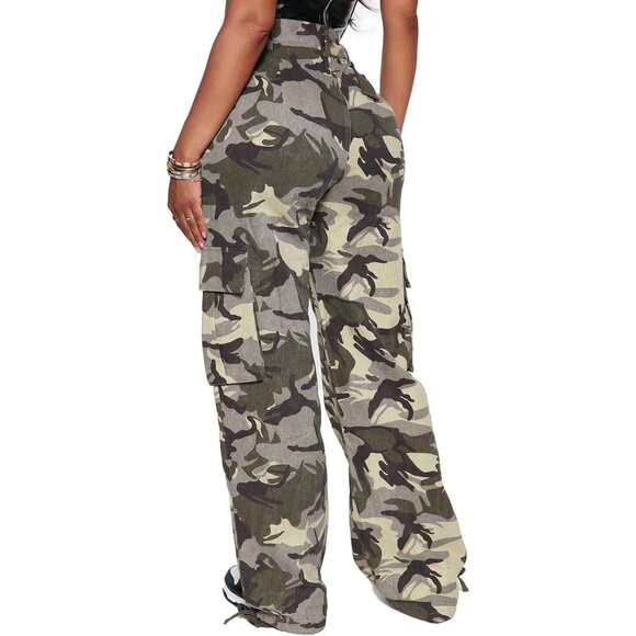 Women’s Camouflage Cargo Pants Cotton Y2K High Waist Relaxed Fit - Picture 2 of 3